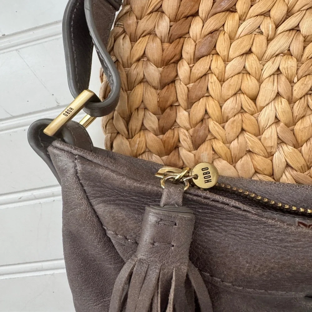HOBO Gray Leather Hobo Shoulder Bag with Tassel